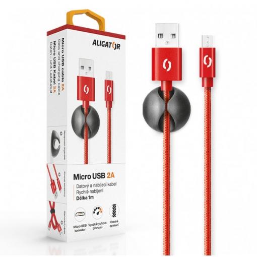 Datový kabel ALIGATOR PREMIUM 2A, Micro USB, 1m, červený