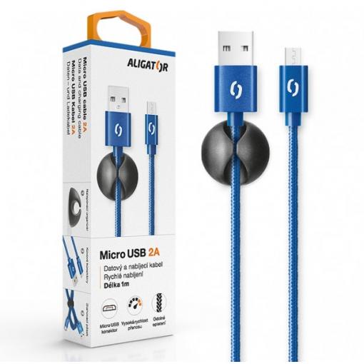 Datový kabel ALIGATOR PREMIUM 2A, Micro USB, 1m, modrý