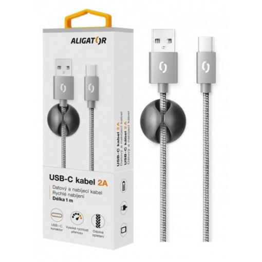 Datový kabel ALIGATOR PREMIUM 2A, USB-C, 1m, šedý