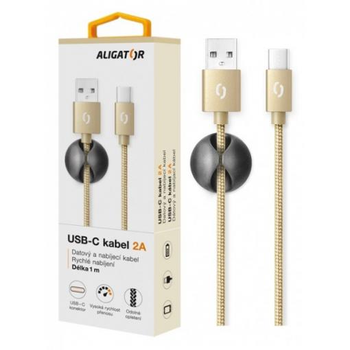 Datový kabel ALIGATOR PREMIUM 2A, USB-C, 1m, zlatý