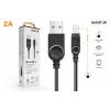 Datový kabel , micro USB, 2A, 1m, prodloužený konektor 9mm, černý, OUTDOOR