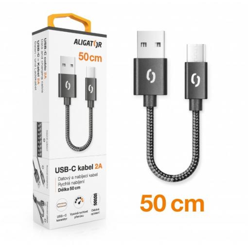 Datový kabel ALIGATOR PREMIUM 2A, USB-C, 0,5m, černý