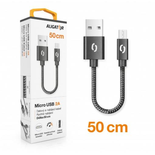 Datový kabel ALIGATOR PREMIUM 2A, Micro USB, 0,5m, černý