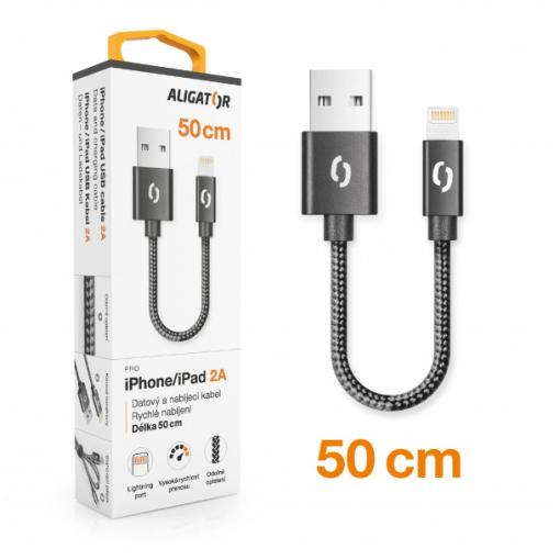 Datový kabel ALIGATOR PREMIUM 2A, Lightning, 0,5m, černý
