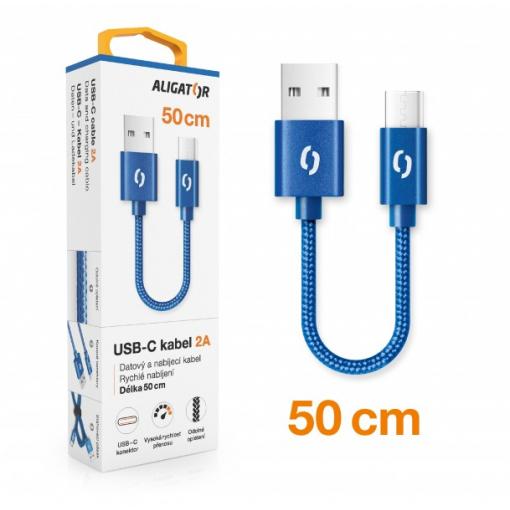 Datový kabel ALIGATOR PREMIUM 2A, USB-C, 0,5m, modrý