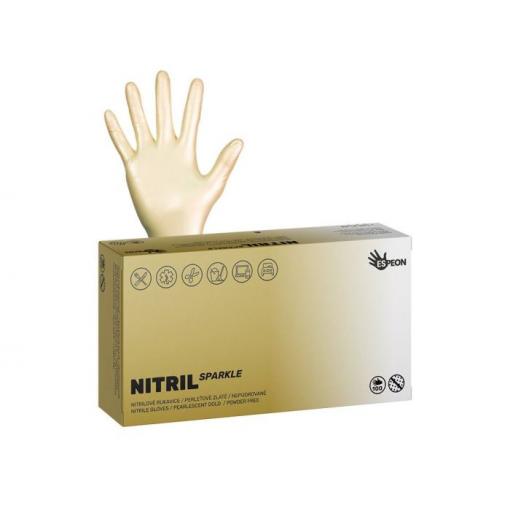 Nitrilové rukavice NITRIL SPARKLE perleťově zlaté, vel. S, 100 ks