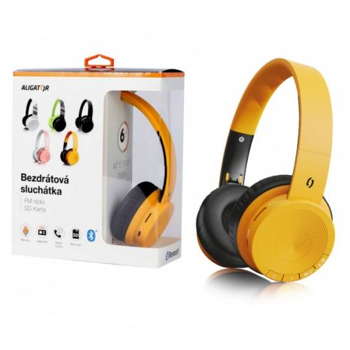 Bluetooth sluchátka ALIGATOR AH02MD, FM, SD karta, hořčicově žlutá