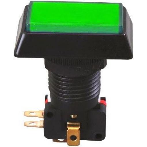Tlačítko PBS-34 prosvětlené, ON-(ON), 250 V / 10 A, zelené