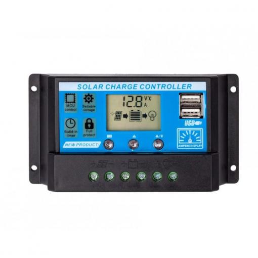Solární regulátor PWM 12-24 V / 10 A s USB, LCD displej