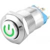 Stiskací vypínač OFF-ON 12 mm, 230 V AC / 3 A, zelené prosvětlení 12-24 V