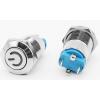 Stiskací vypínač OFF-ON 12 mm, 230 V AC / 3 A, modré podsvícení 12-24 V