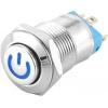 Stiskací vypínač OFF-ON 12 mm, 230 V AC / 3 A, modré podsvícení 12-24 V