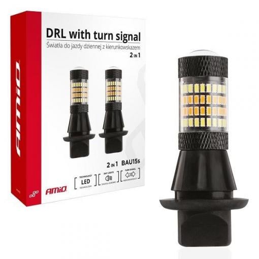 LED denní svícení 2v1 PY21W/BaU15S, 12 V DC, bílá/oranžová