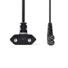 Napájecí kabel úhlový, EURO kon., černý, plochý, 2x 0,75mm, 3m