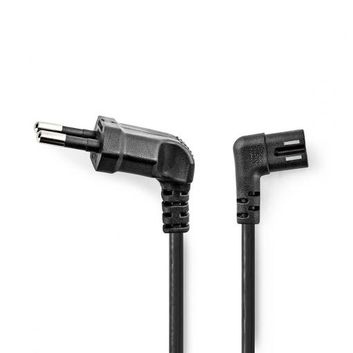Napájecí kabel úhlový, EURO kon., černý, plochý, 2x 0,75mm, 3m