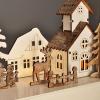 Solight LED vánoční vesnička, 34x17cm, dřevo, 4 LED, 2x AA - 1V256