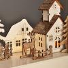 Solight LED vánoční vesnička, 34x17cm, dřevo, 4 LED, 2x AA - 1V256