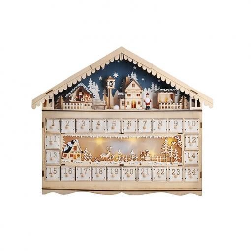 Solight LED adventní kalnedář - horská chata, 10x LED, 50x40cm, 2x AA - 1V258