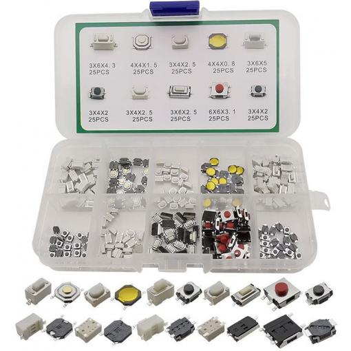 Mikrospínače SMD, sada 250 ks, mix velikostí