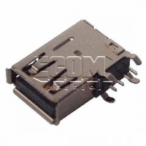 Konektor USB-A zásuvka, 1×4 vývody, 90°, Au, černá