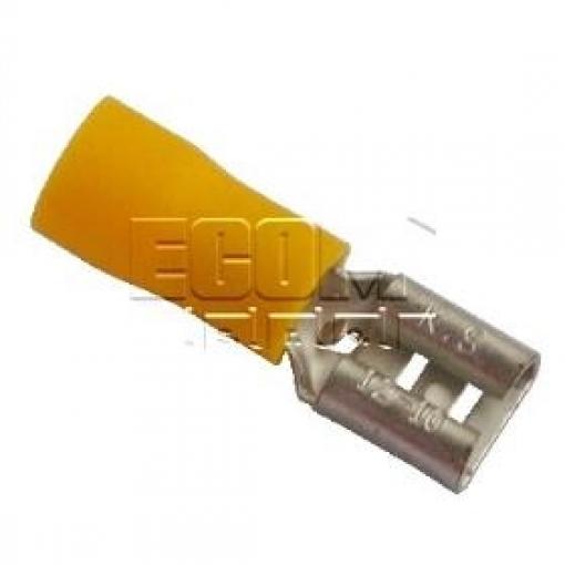 Faston zásuvka 6,35 × 0,8 mm, na kabel 4–6 mm², žlutá, izolovaná