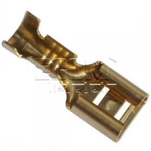 Faston zásuvka 6,35 × 0,8 mm, na kabel 1,5–2,5 mm², mosaz