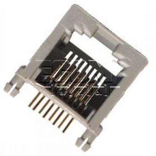 Telefonní zásuvka RJ-45 8P8C, vývody 90°, Au 1 µm, šedá