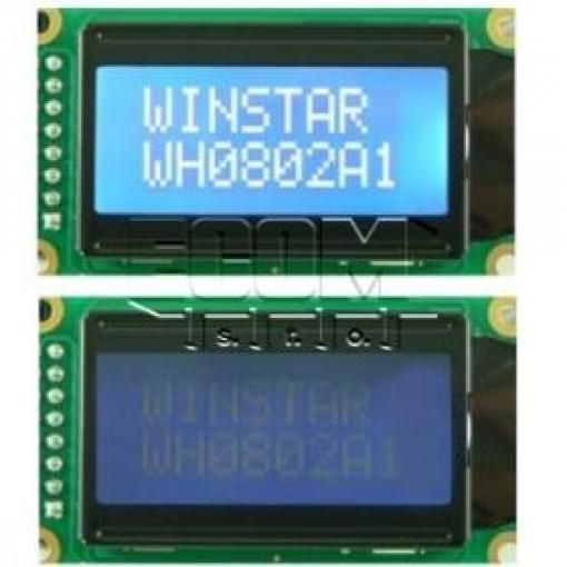 LCD modul znakový WH0802A1-TMI-ET#, 2×8 znaků, bílé LED podsvícení