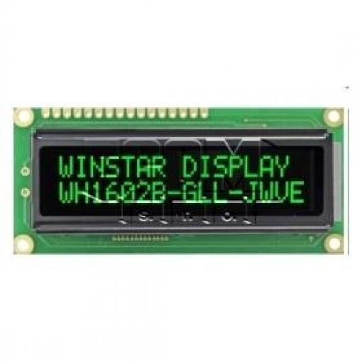 Znakový LCD displej WH1602B-GLL-JWVE#, 2×16 znaků, zelené LED podsvícení