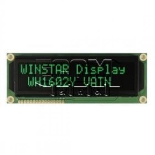 LCD modul znakový WH1602Y-GLL-JWVE#, 2×16 znaků, zelené LED podsvícení