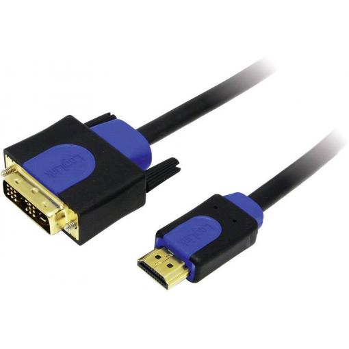 LogiLink DVI / HDMI kabelový adaptér DVI-D 18 + 1 pól Zástrčka, Zástrčka HDMI-A 1.00 m černá CHB3101 pozlacené kontakty, lze šroubovat DVI kabel