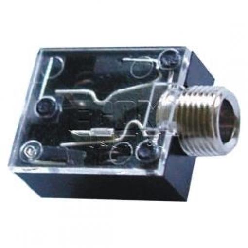 Jack zásuvka 3,5 mm stereo na panel, plast, 2× spínač
