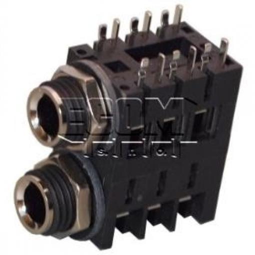 Jack zásuvka 6,3 mm ACJS-MHDC, panel, 2× stereo, 3× vypínač