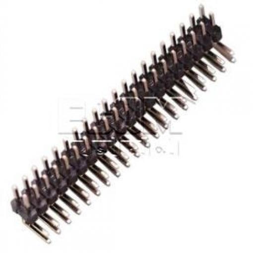 Kolíková lišta lámací DS1022-2×20RF11, 2×20 pinů, 90°, Au, rozteč 2,54 mm