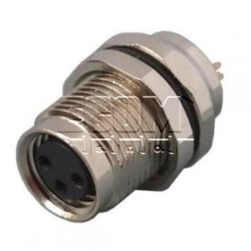 Zásuvka M8 kód A, 3 piny, montáž zezadu, 60 V / 3 A, IP67