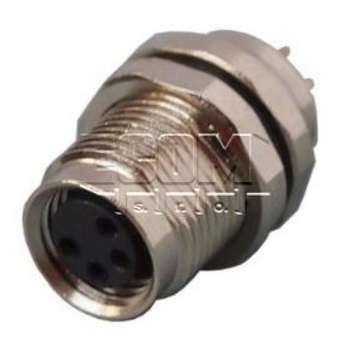 Zásuvka M8 kód A, 4 piny, montáž zezadu, 60 V / 3 A, IP67