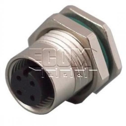 Zásuvka M12 kód A, 4 piny, panel, 250 V / 4 A, IP67