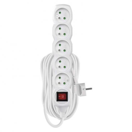 Prodlužovací přívod s vypínačem 5× zásuvka, 10 m, 3 × 1 mm², bílý