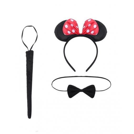 Dětský kostým myška Minnie – čelenka s ušima, ocas, motýlek