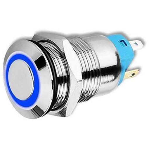 Tlačítko OFF-(ON) 250V/2A, modré, s LED prosvětlením 12-24V, IP44