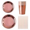 Sada papírových brček, kelímků a talířů, Rose Gold, 22 ks