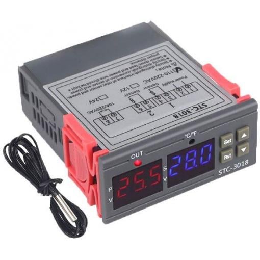 Digitální termostat STC-3018, -55 °C až 120 °C, 12 V DC, relé 10 A