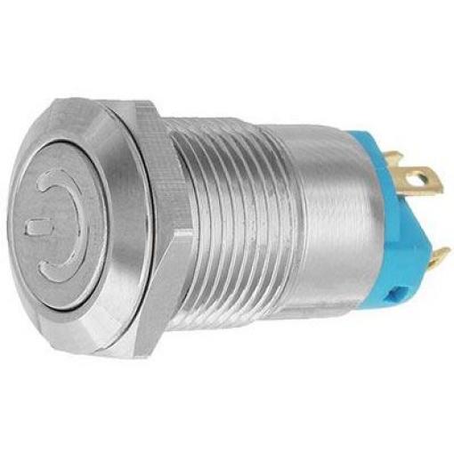 Stiskací vypínač OFF-ON 12 mm, 230 V AC / 3 A, bílé prosvětlení 12–24 V