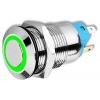 Stiskací vypínač OFF-ON 12 mm, 230 V AC / 3 A, zelené podsvícení 12-24 V