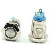 Stiskací vypínač OFF-ON 12 mm, 230 V AC / 3 A, modré podsvícení 12-24 V