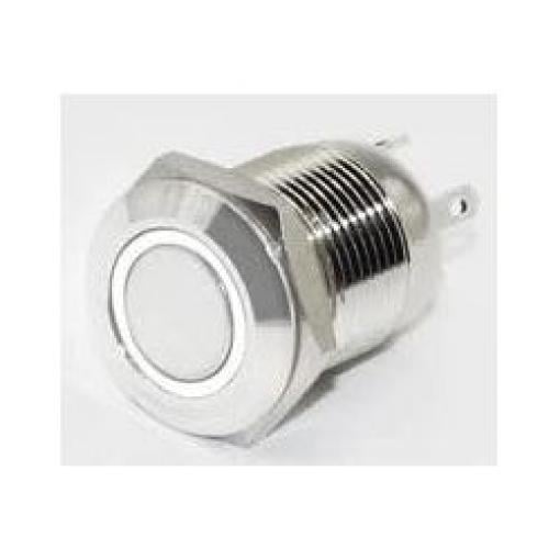 Stiskací vypínač OFF-ON 12 mm, 230 V AC / 3 A, bílé prosvětlení 12-24 V