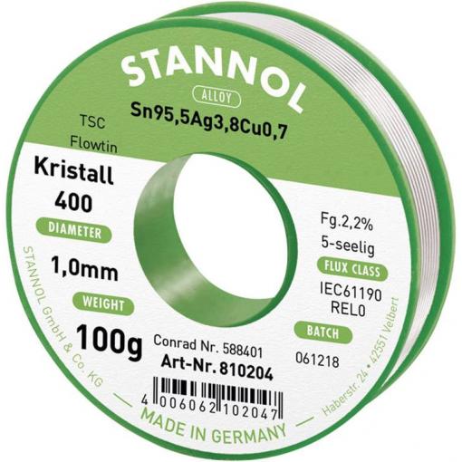 Stannol Ecology TS bezolovnatý pájecí cín cívka Sn95,5Ag3,8Cu0,7 REL0 100 g 1 mm