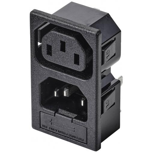 TRU COMPONENTS TC-10088388 IEC zástrčka C13/C14 C13 zásuvka, vestavná vertikální, zástrčka, vestavná rovná Počet kontaktů: 3 10 A černá 1 ks