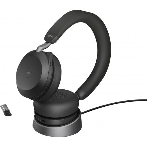 Jabra Evolve2 75 Headset uzavřená (Over Ear) kabelová černá Indikátor nabití, Vypnutí zvuku mikrofonu telefon