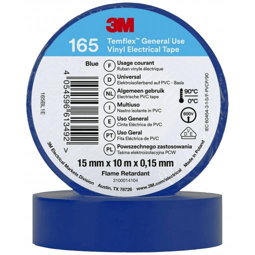 3M Temflex™ 165 165BL1E izolační páska Temflex™ 165 modrá (d x š) 10 m x 15 mm 1 ks